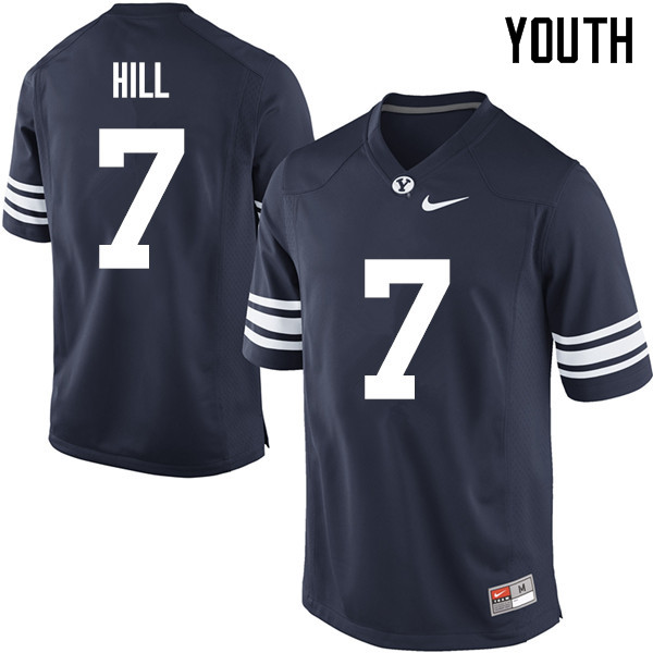 Youth #7 Taysom Hill BYU Cougars College Football Jerseys Sale-Navy - Click Image to Close
